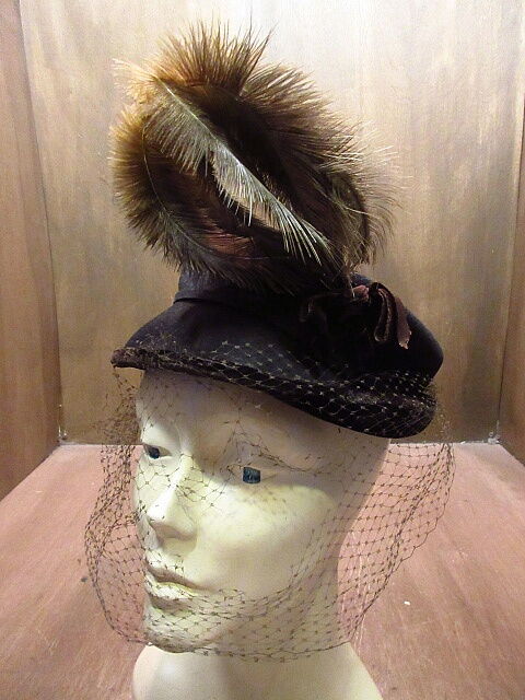 ビンテージ40's50's○レディースヴェール&羽根付きフェルトヘッド