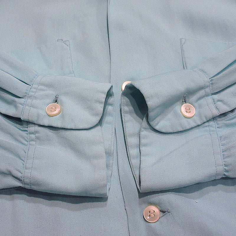 ビンテージ50's○ARROWレーヨンループカラー長袖シャツ水色size 16-35