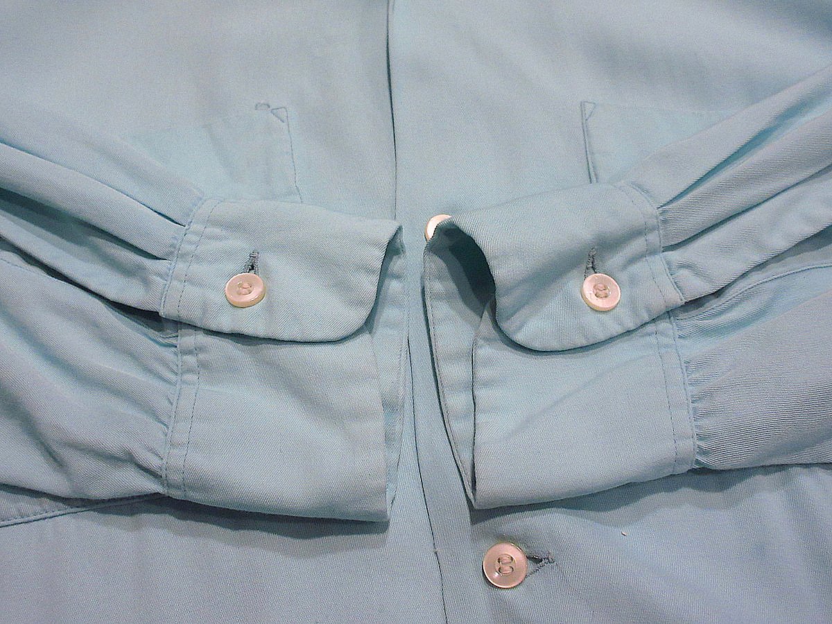 ビンテージ50's○ARROWレーヨンループカラー長袖シャツ水色size 16-35
