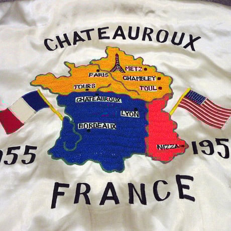 ビンテージ50’s●CHAD AIR BASE FRANCEリバーシブルコットン×サテンスーベニアジャケット●230204k5-m-jk-svr 1950s刺繍入りスカジャン