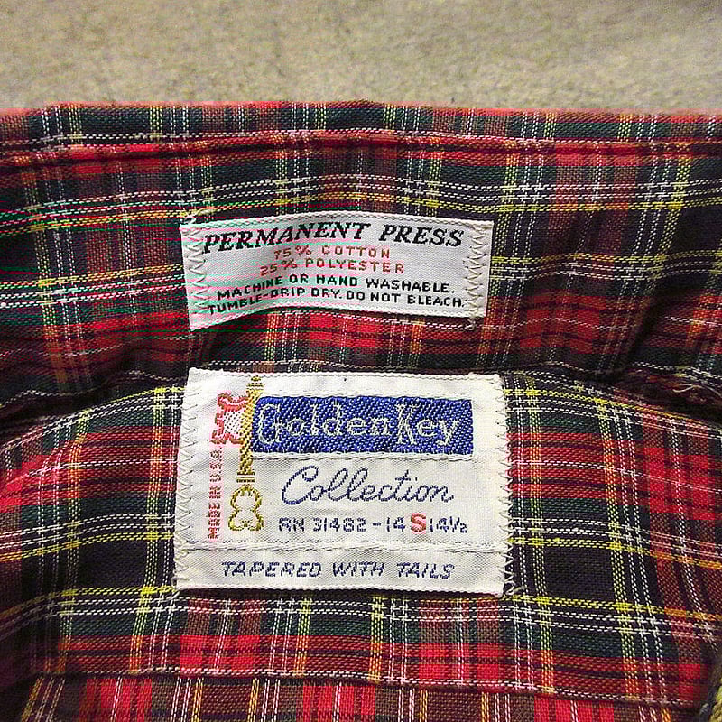 ビンテージ70's○DEADSTOCK Golden Keyチェック長袖シャツsize S○2