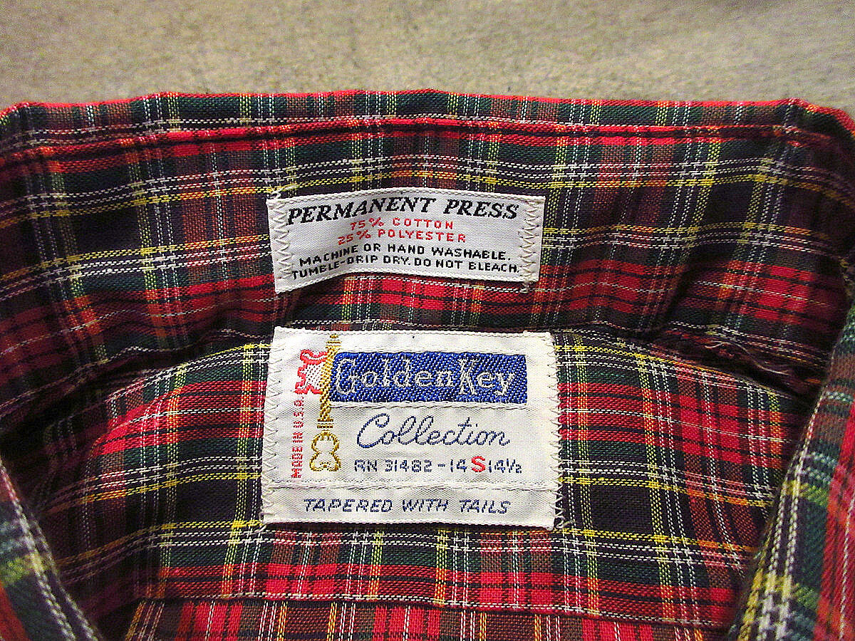 ビンテージ70's○DEADSTOCK Golden Keyチェック長袖シャツsize S○2
