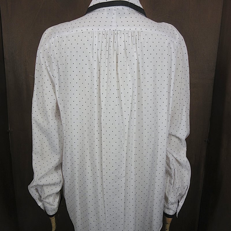 ビンテージ80's○レディースドット柄レーヨン長袖シャツ黒×白size L