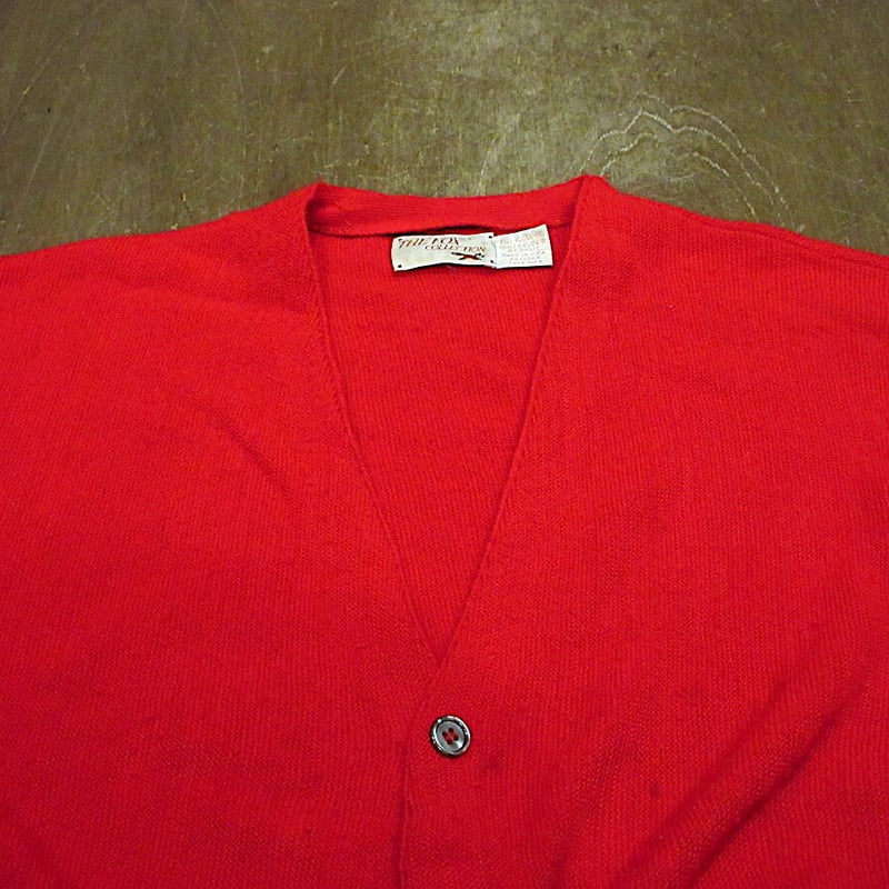 70s 80s usa製 アクリルカーディガン　レッド　XL vintage ビンテージ80's○THE FOX COLLECTIONアクリルカーディガン赤size