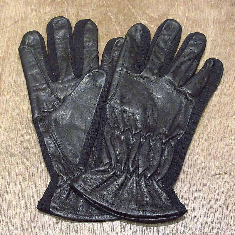 デッドストック　ヴィンテージ　グローブ　レザー ビンテージ~70's○DEADSTOCKキッズレザー×ニットグローブ黒