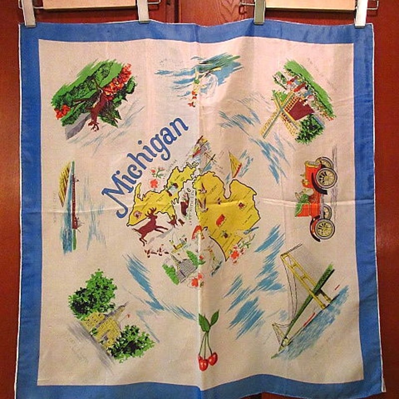 ビンテージ60's70's○Michiganスーベニアスカーフ 約73.5cm×約71.5cm