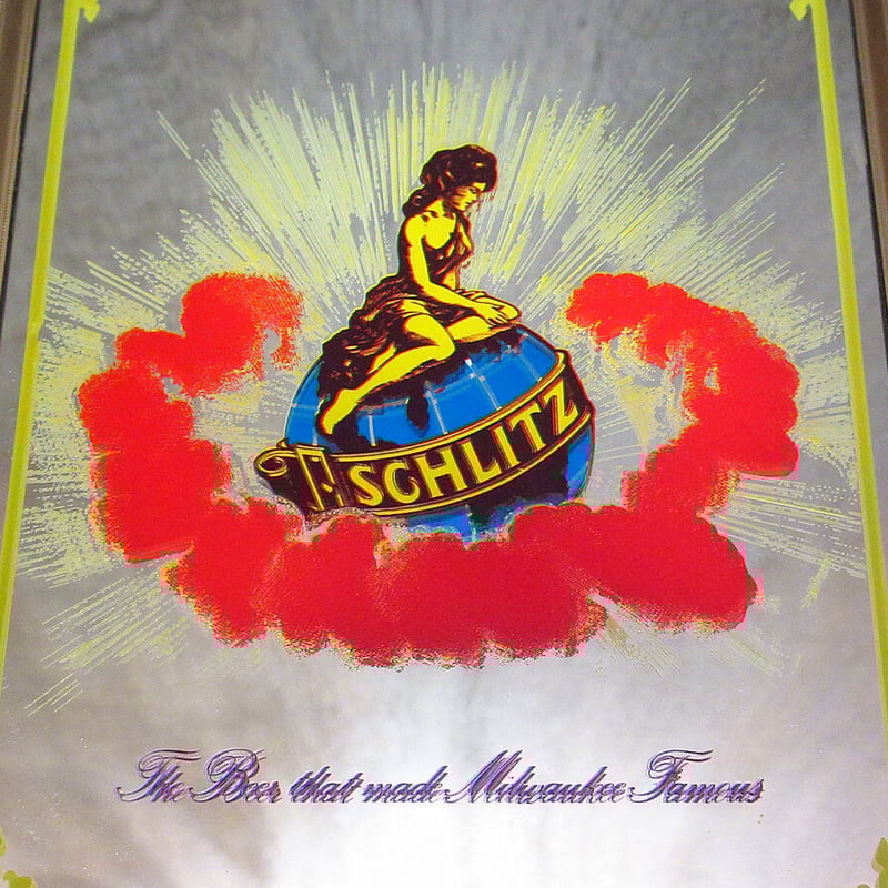パブミラー　インテリア　SCHLITZ BULL　シュリッツ ヴィンテージ ビンテージ○SCHLITZ パブミラー○210407n7-sign シュリッツビール