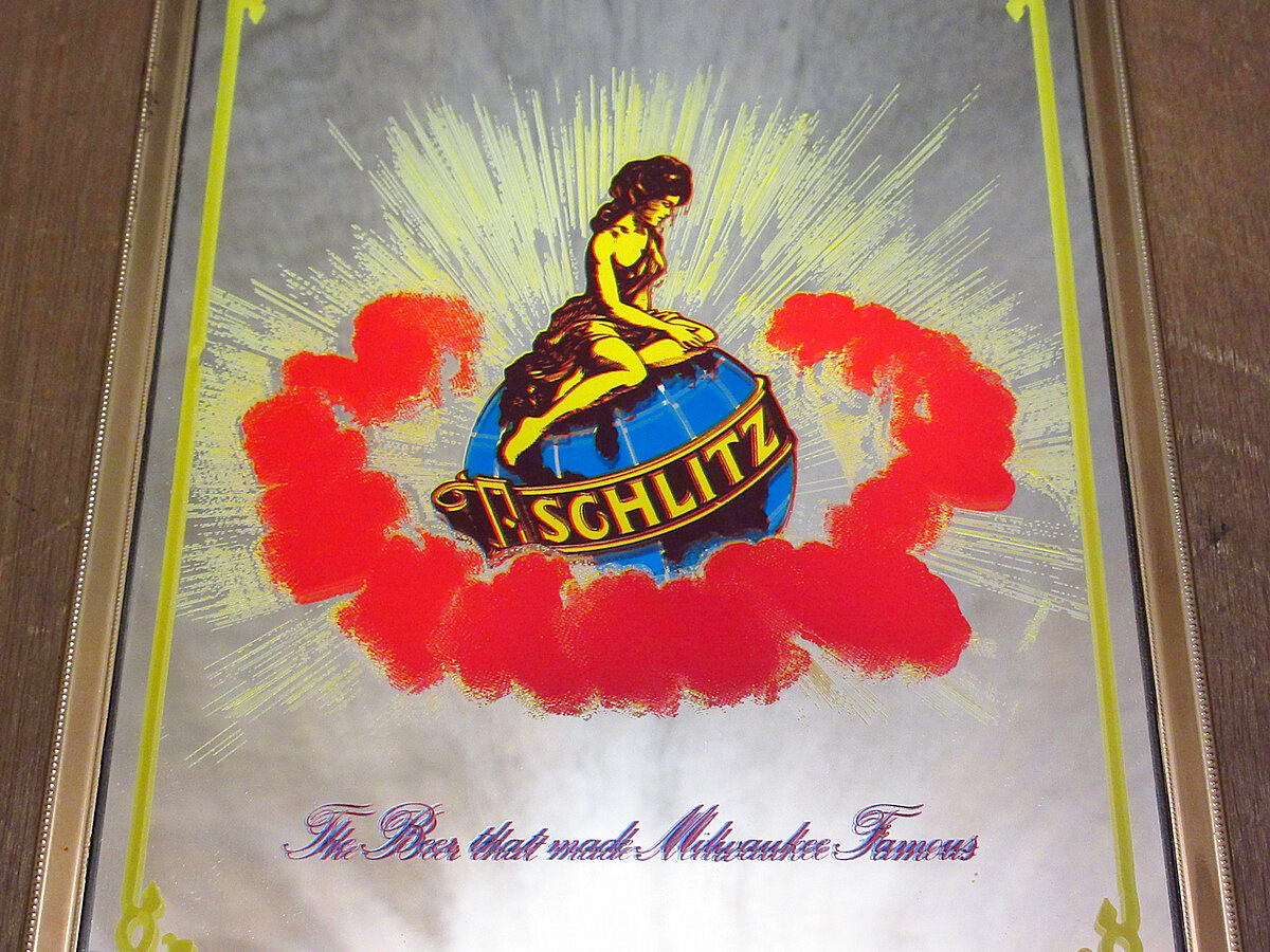 ビンテージ○SCHLITZ パブミラー○210407n7-sign シュリッツビール