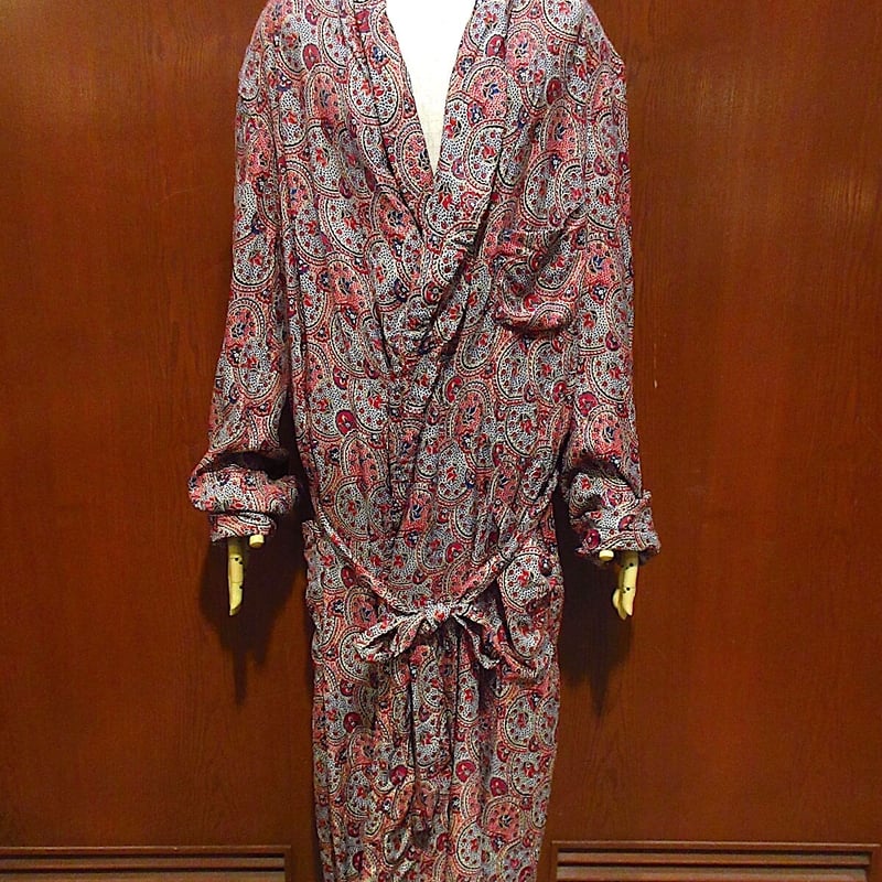 古着 ビンテージ 70s レーヨン 水玉 羽織 ガウン ワンピース 総柄 美品 ビンテージ50's○Rabhor Robes総柄レーヨンガウン○221027c2-m