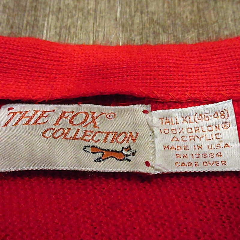70s 80s usa製 アクリルカーディガン　レッド　XL vintage ビンテージ80's○THE FOX COLLECTIONアクリルカーディガン赤size