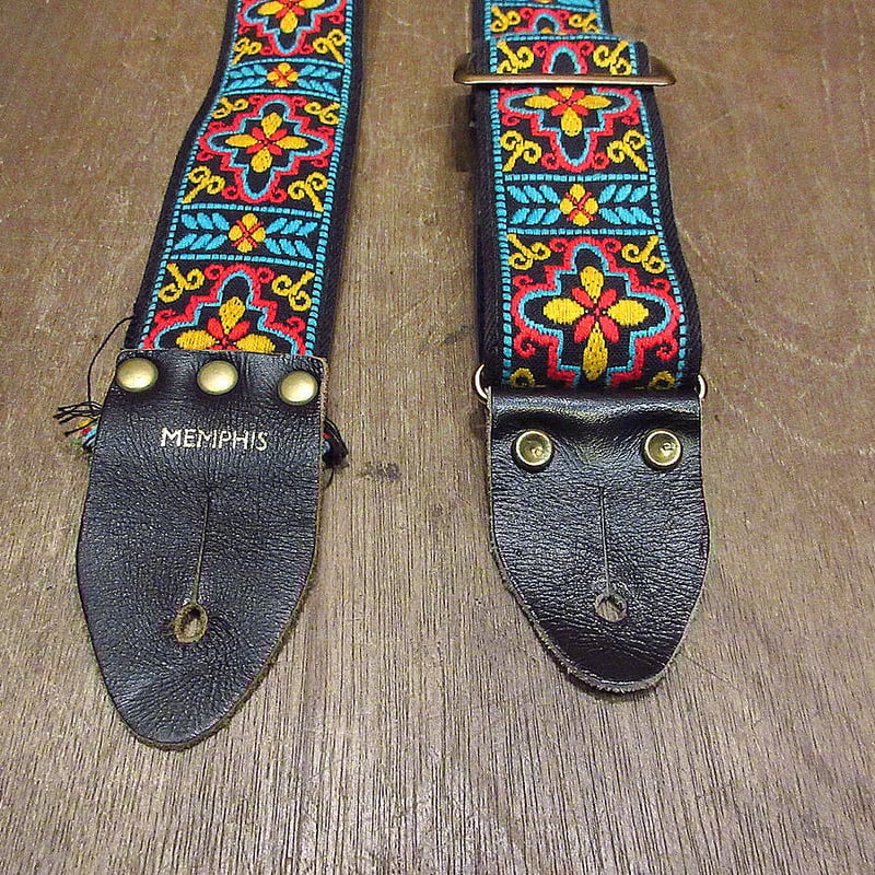 ビンテージ70's○MEMPHISレトロ総柄ギターストラップ○210402n8