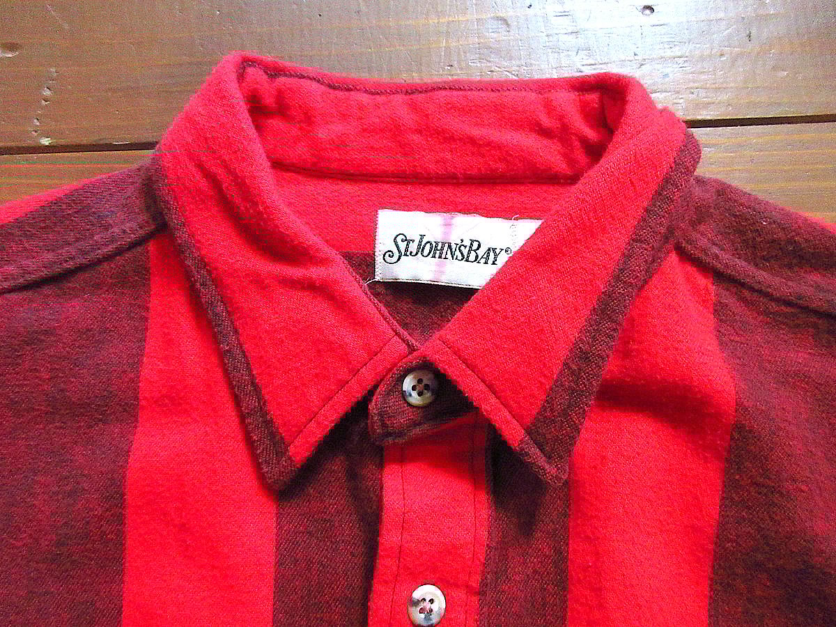 ビンテージ90's○ST JOHN'S BAYストライプコットンプリントネルシャツ