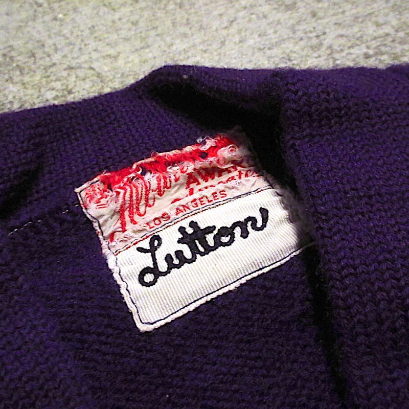 ビンテージ50's○Allion Award Sweaterレターマンカーディガン紫○2309...