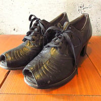 ビンテージ30’s40’s●KEELSレザーシューズ黒size 6 1/2 C●230902k5-w-pmp-245cm 1930s1940s革製ヒールパンプス古靴