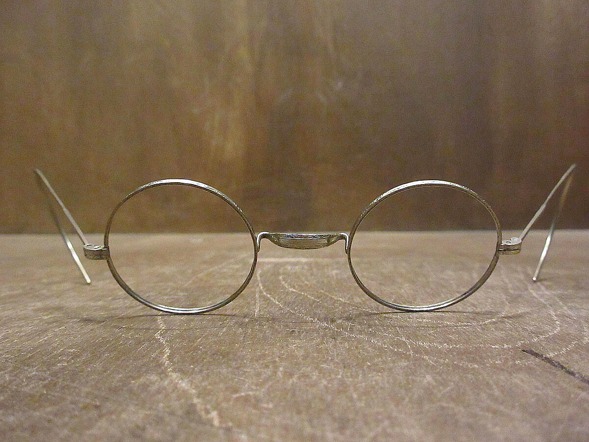ビンテージ20's30's○GENERAL-1サイドマウント彫金ラウンド眼鏡