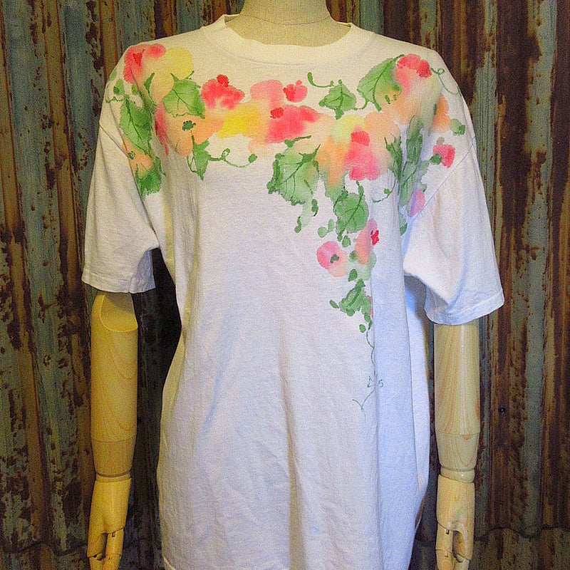 ビンテージ90's○フラワーハンドペイントTシャツ白size L ビンテージ90's○フラワーハンドペイントTシャツ白size L