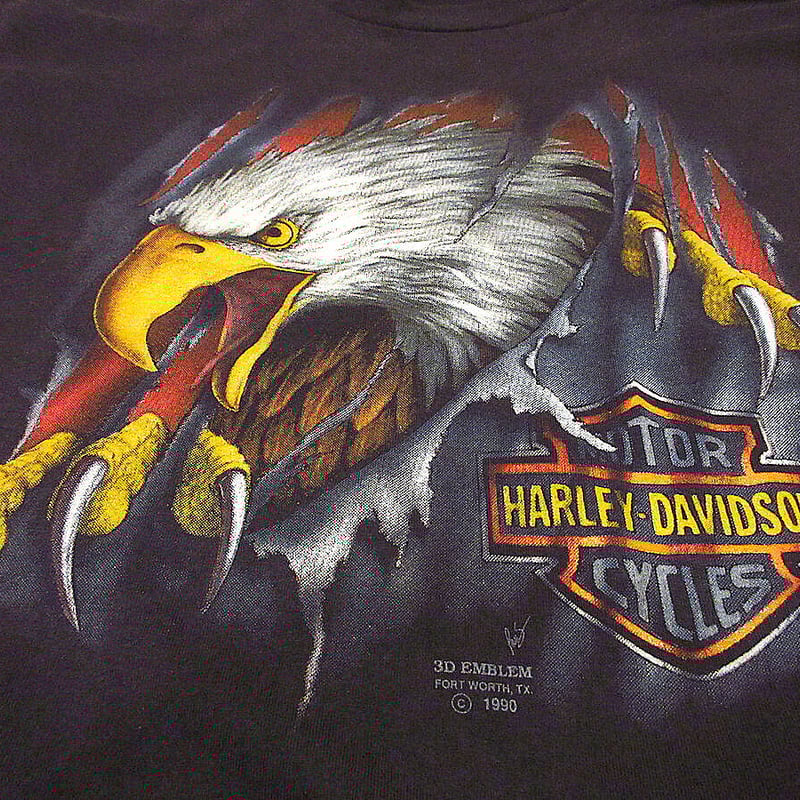 ビンテージ90's○3DエンブレムHARLEY DAVIDSONプリントTシャツ黒