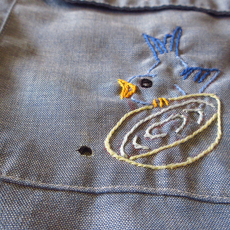 ビンテージ70's○BIG MAC刺繍入りシャンブレーシャツ○240407j4-m-lssh-