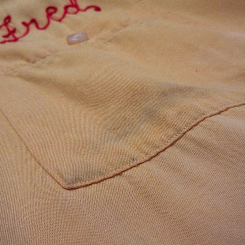 ビンテージ50's○ALKADER刺繍入りボウリングシャツ黄○240611m4