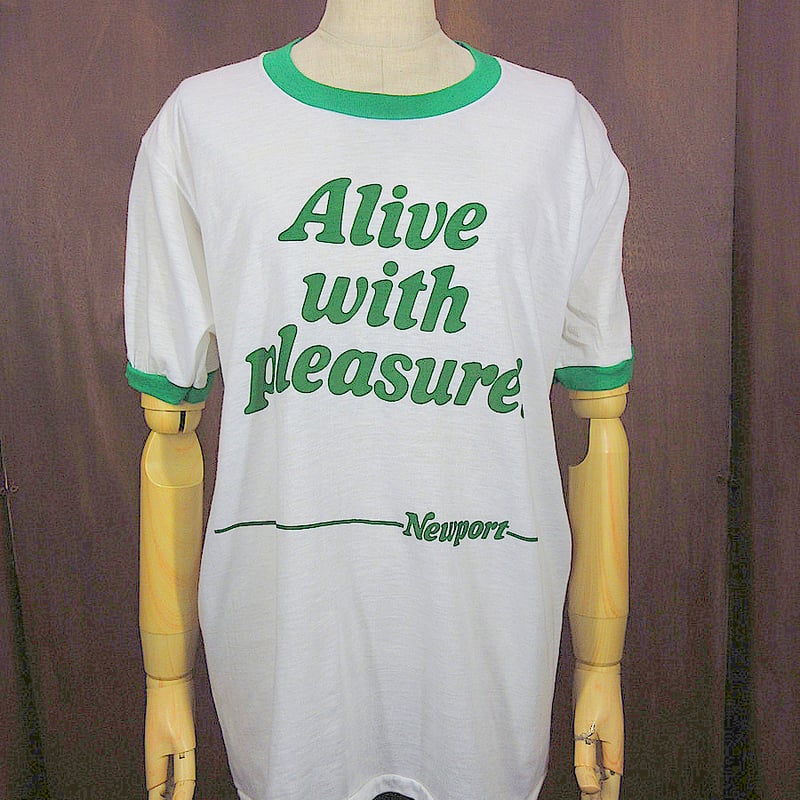 ビンテージ80's○DEADSTOCK NewportプリントリンガーTシャツsize