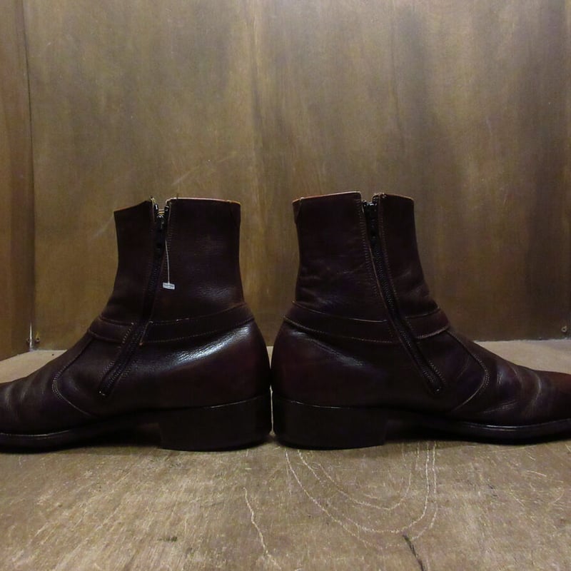 unused サイドジップブーツ ビンテージ70's○Wrightレザーサイドジップブーツ赤茶size 7D