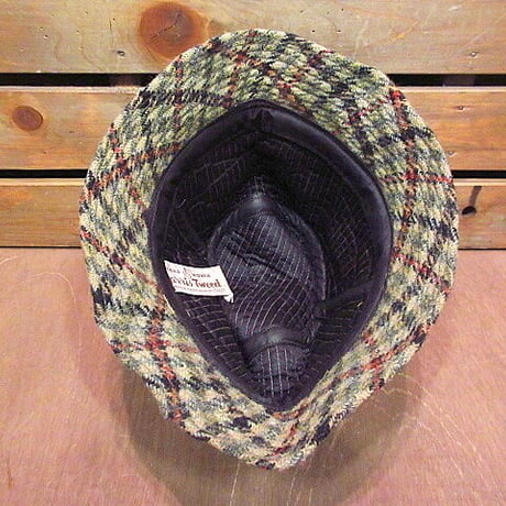 ビンテージ70’s●Harris Tweedチェック柄ツイードハット●200925n3-m-ht-fltハリスツイードメンズ帽子キャップハンドウーブンウール古着