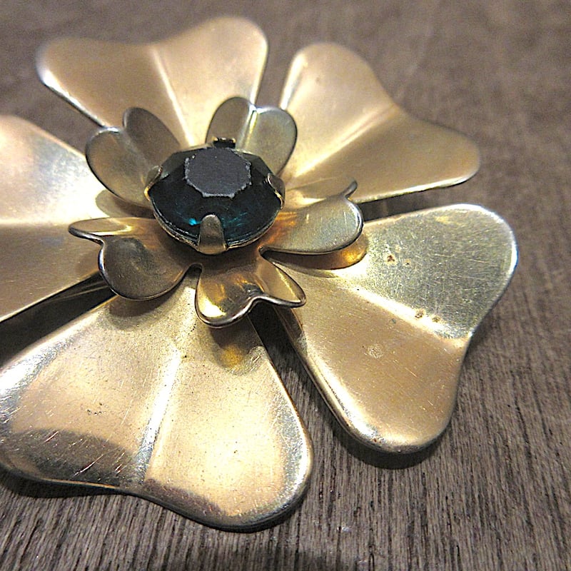 ビンテージ60's70's○フラワーブローチゴールド○251123z7-brc花レトロ
