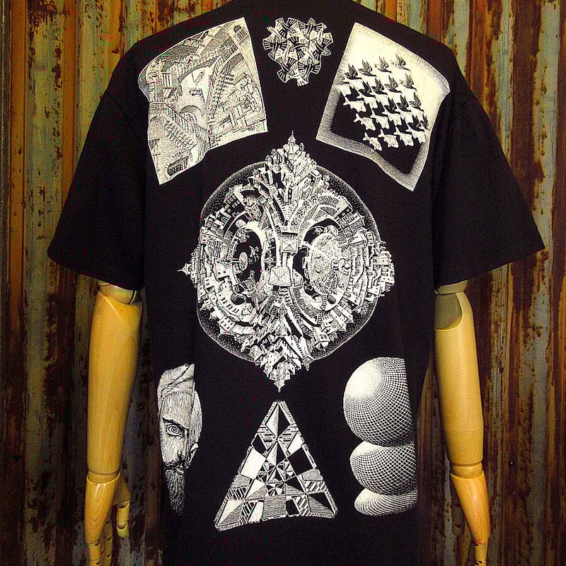 ビンテージ90's○M.C.ESCHER両面プリントTシャツ黒size L ビンテージ90's○M.C.ESCHER両面プリントTシャツ黒size L
