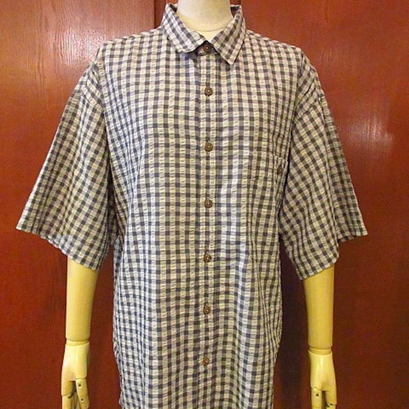 Patagoniaシアサッカーチェック半袖シャツsizeL○200629f2-m-sssh-o