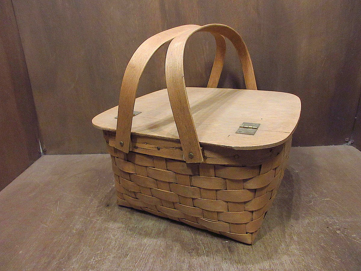 ビンテージ○ピクニックバスケット茶○240718j1-otdeqpアウトドア雑貨