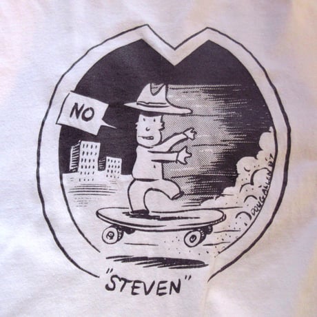 ビンテージ80’s●Doug Allen STEVENプリントTシャツ白size L●250128k8-m-tsh-ot 1980コミックカートゥーン漫画古着