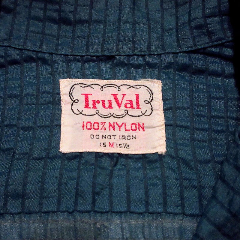ビンテージ50's○Tru Val ナイロンシアサッカーループカラーシャツ緑 M