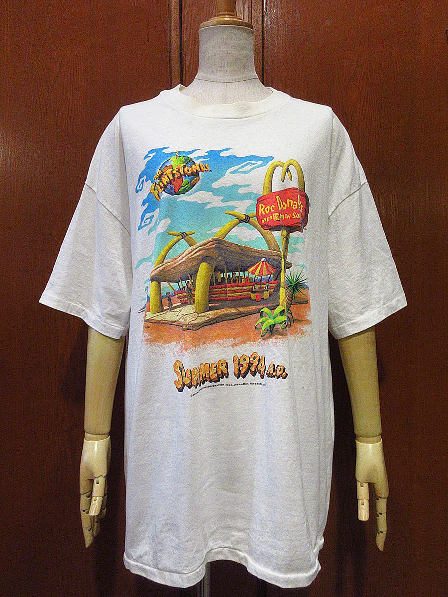 ビンテージ90's○McDonald × THE FLiNTSTONESプリントTシャツ白si