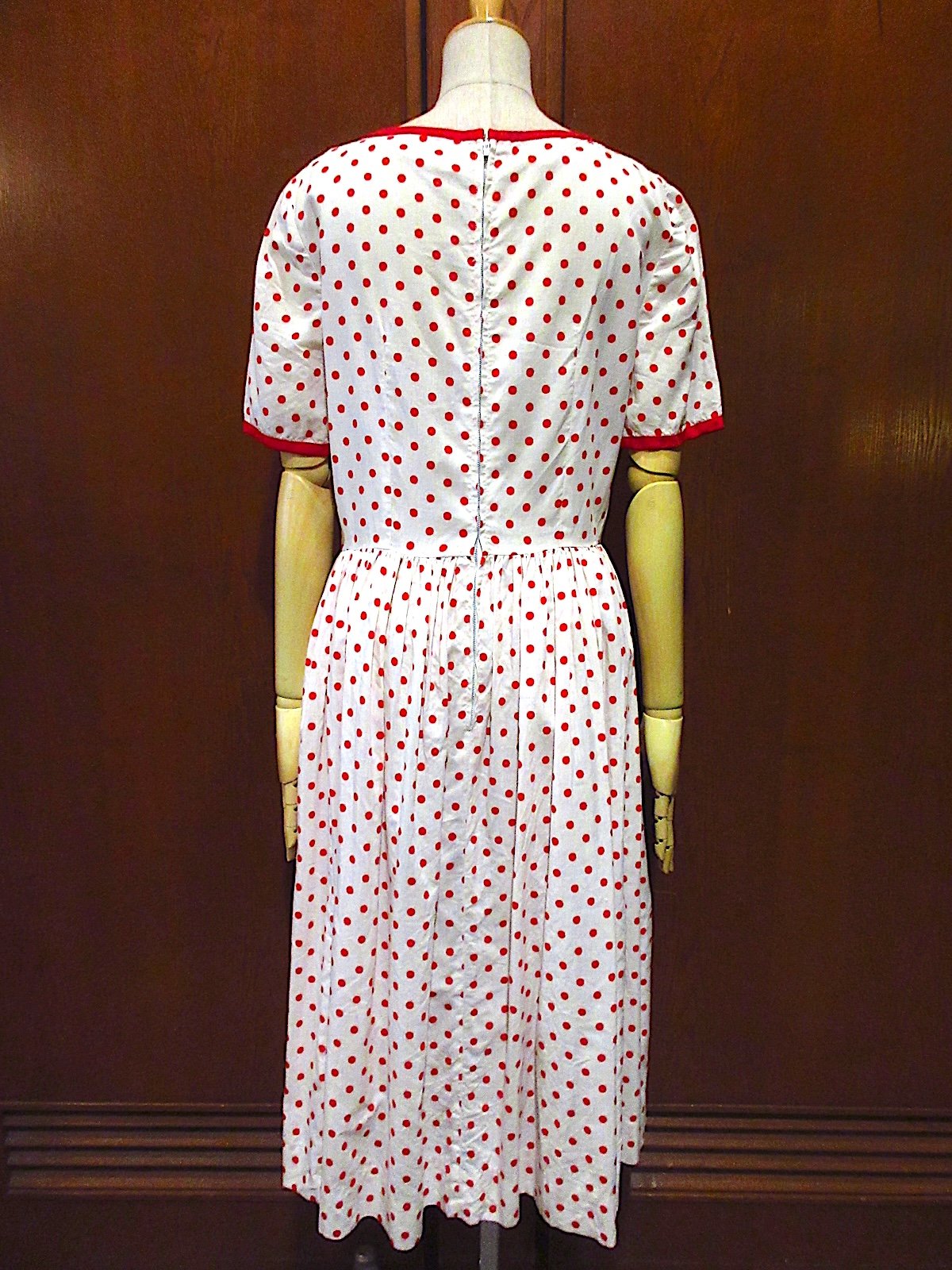 ビンテージ50's60's○ドット柄半袖ワンピース赤×白○250731n1-w-ssdrs