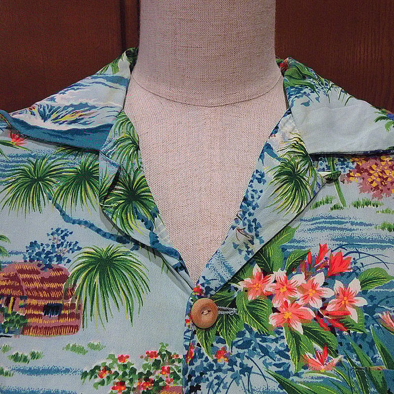 ビンテージ40's50's○POLYNESIANちりめんレーヨンハワイアン ビンテージ40's50's○POLYNESIANちりめんレーヨンハワイアン