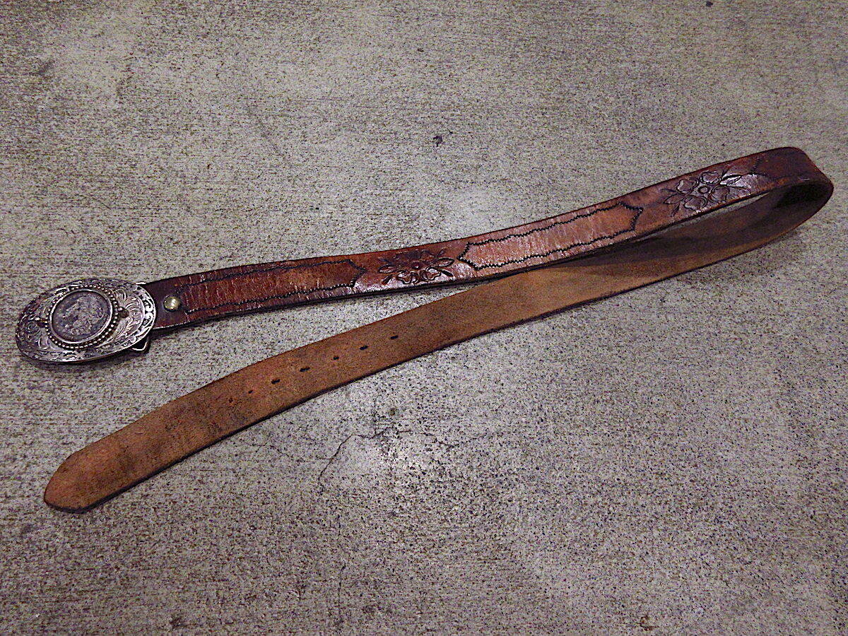 ビンテージ60's70's○E.PLURIBUS.UNUMバックルレザーベルト茶○230623