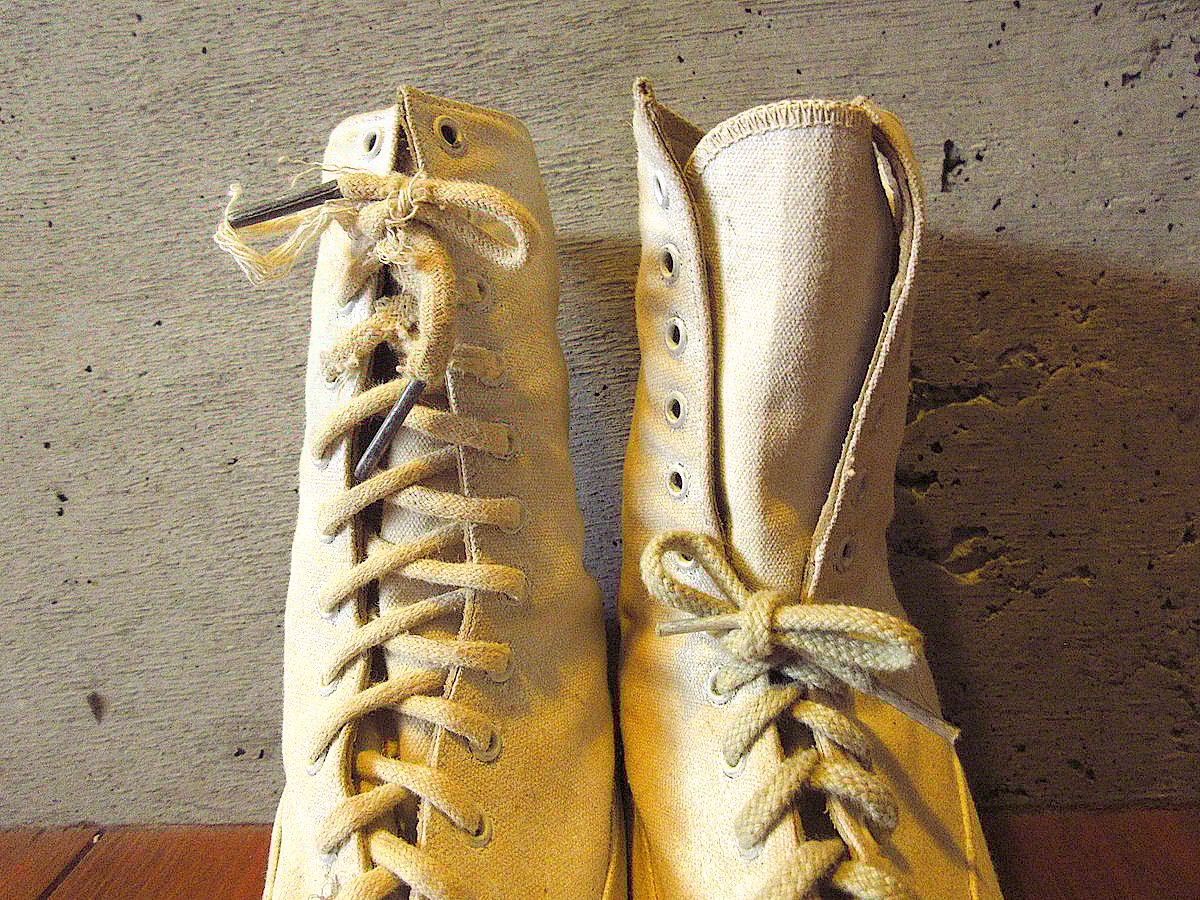 ビンテージ-20's○レディースアンティークレースアップブーツ白