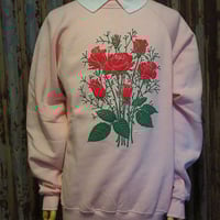 ビンテージ80’s90’s●DEADSTOCK MORNING SUNレディース バラプリントスウェットピンクsize L●250203j6-w-sws古着レイヤードネック