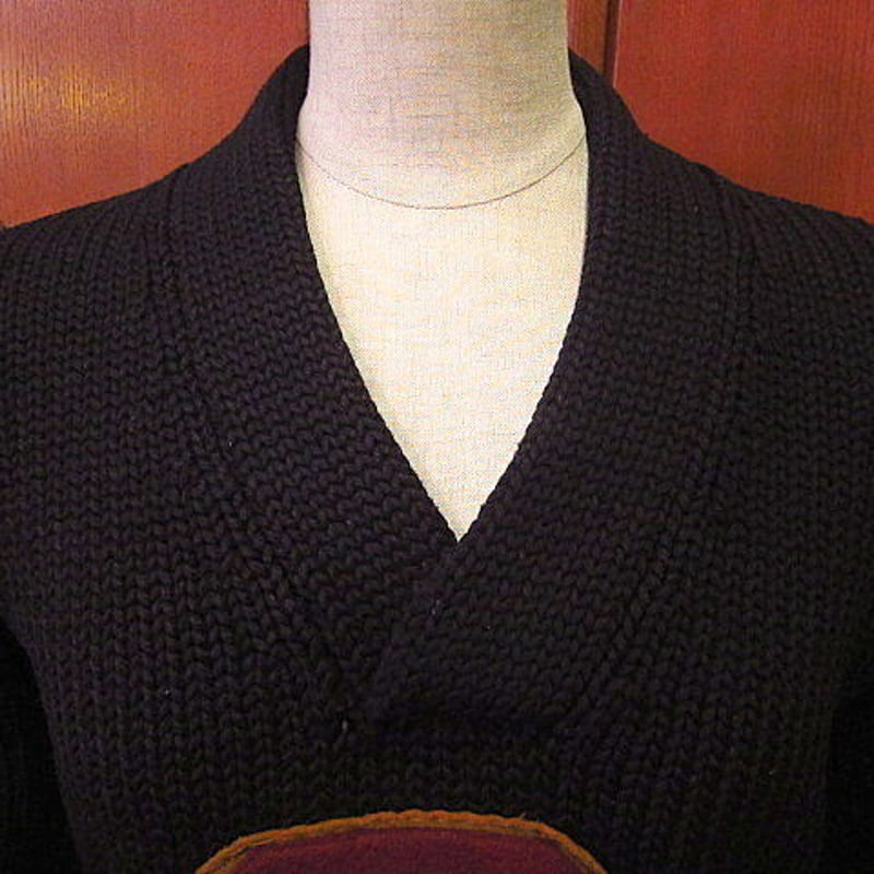 ビンテージ30's40's○Vネックローゲージレタードセーター黒○odst