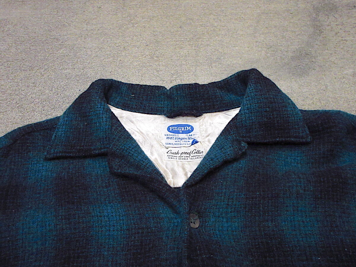 ビンテージ50's○PILGRIMシャドーチェックウールループカラーシャツ