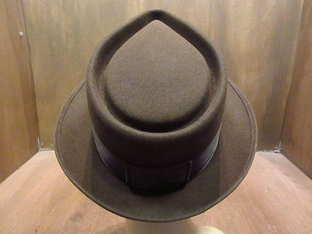 50s ヴィンテージ　STETSON フェドラハット　3/8 ビンテージ50's○STETSONフェドラハット茶7 1/8○210117n2-m-ht-fl