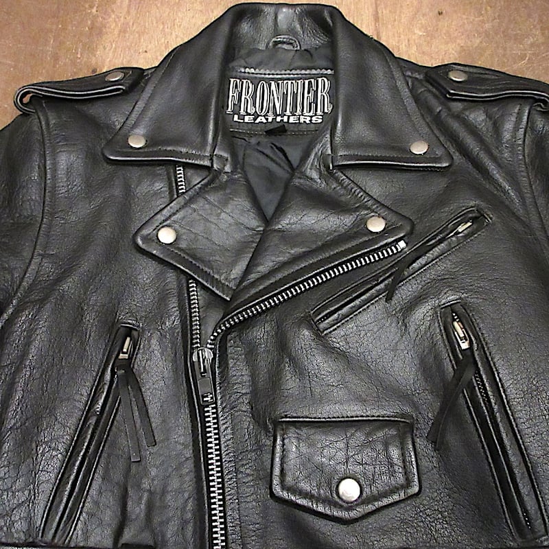 ビンテージ80's90's○FRONTIERダブルライダースジャケット黒size S