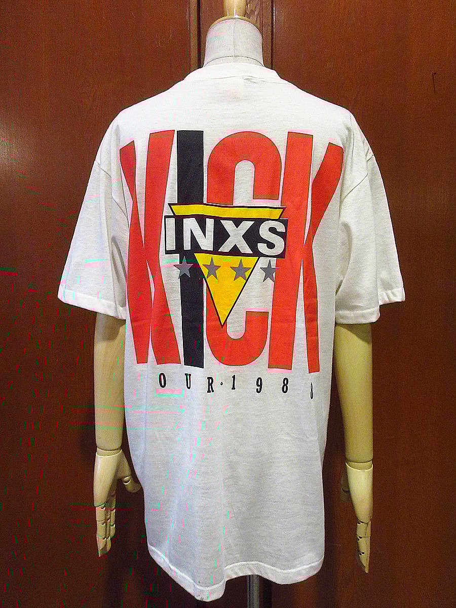 ビンテージ80's○DEADSTOCK INXS 1988年KICKツアーTシャツ白size ビンテージ80's○DEADSTOCK INXS 1988年KICKツアーTシャツ白size