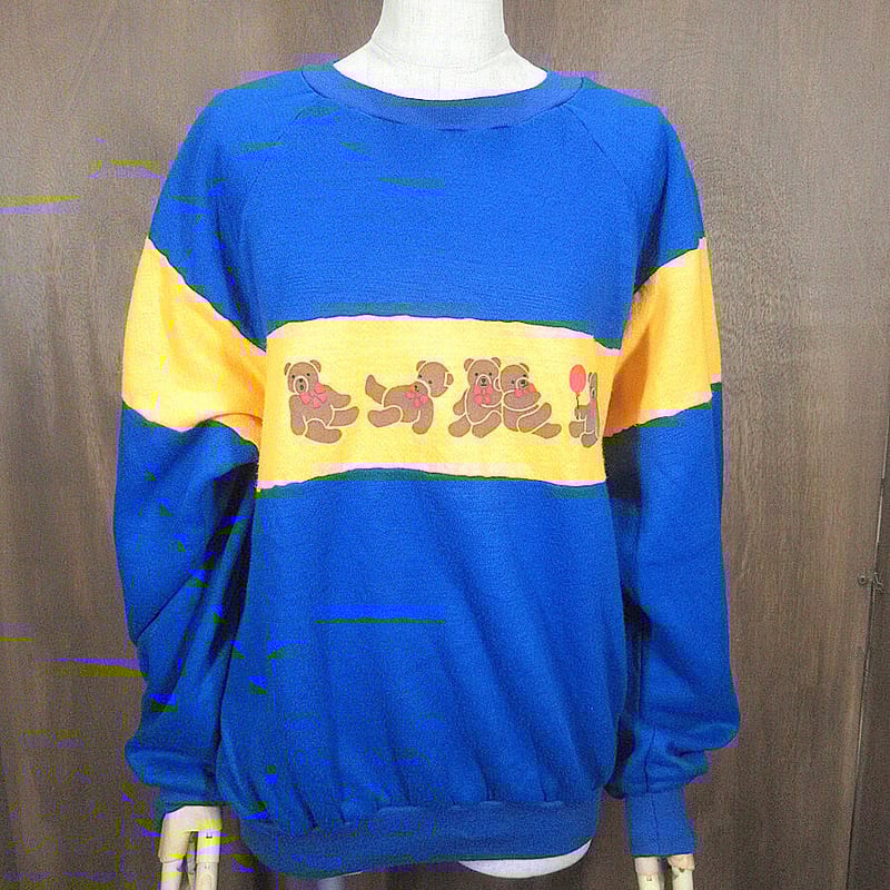 ビンテージ80's○ツートーンベアーフロッキープリントラグラン ビンテージ80's○ツートーンベアーフロッキープリントラグラン
