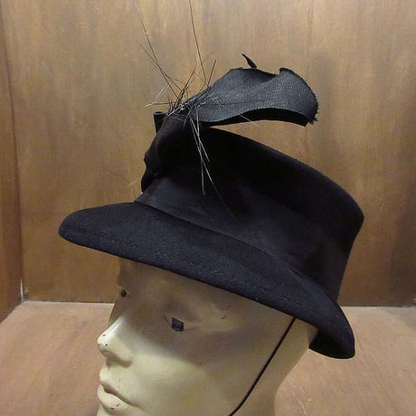 ビンテージ~60's●MERRIMAC HAT CORP.レディースフェルトハット黒●220102i3-w-ht-flt 50s1950s1960sウール帽子