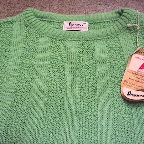 ビンテージ60's●DEADSTOCK Penneys半袖アクリルニット黄緑size 40●240304m2-m-swrセータートップスメンズ古着