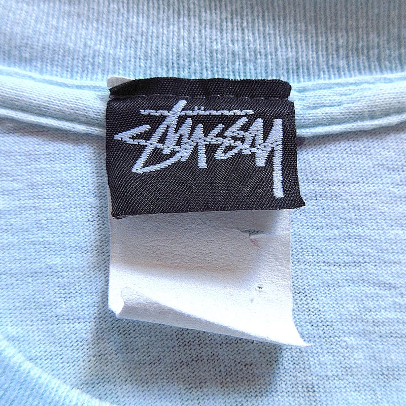 ビンテージ80's○STUSSY黒タグストックプリントTシャツ水色