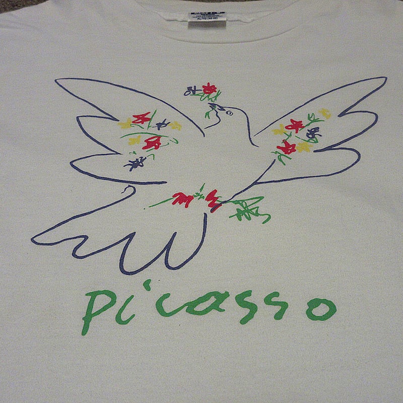 ビンテージ90's○PICASSO「花とハト」アートプリントTシャツ size XL