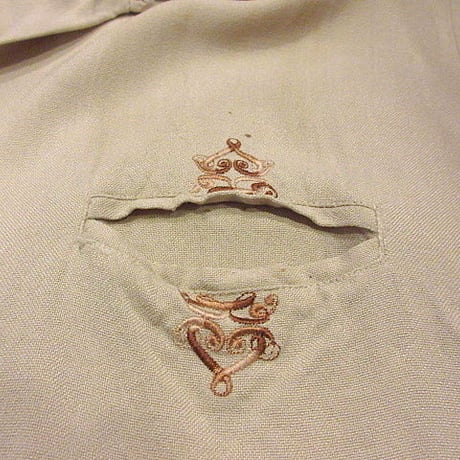 ビンテージ50's60's●刺繍入りループカラーシャツ●200608f5-m-sssh-lp古着半袖シャツオープンカラーシャツ開襟シャツ