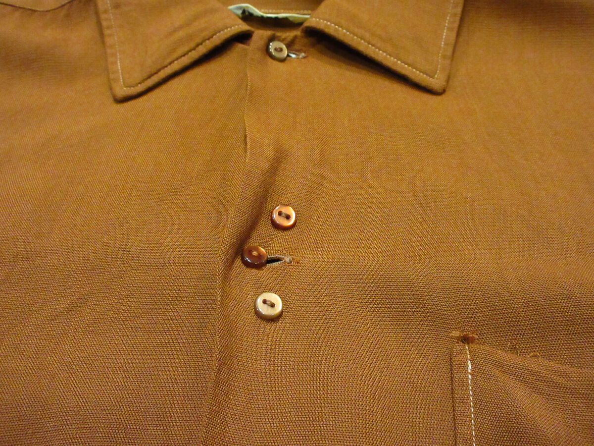 ビンテージ60's○GoldenLineレーヨン長袖シャツレンガ色○220506m4-m-ls